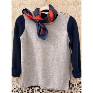 Cashmere Colorblock Sweater Light Gray Navy Blue Crew Neck Sz M
